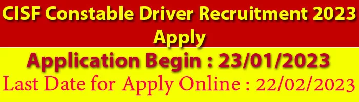 CISF Constable Driver Recruitment 2023 Apply