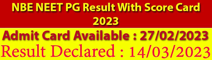 NBE NEET PG Result With Score Card 2023