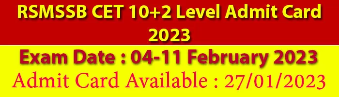 RSMSSB CET 10+2 Level Admit Card 2023