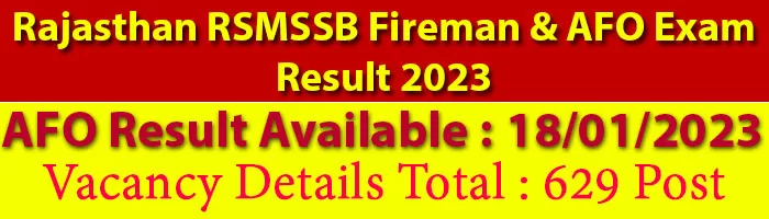 Rajasthan RSMSSB Fireman & AFO Exam Result 2023