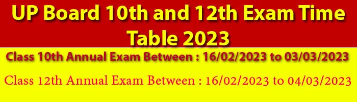 UPMSP UP Board High School and Intermediate Exam Date Sheet 2023